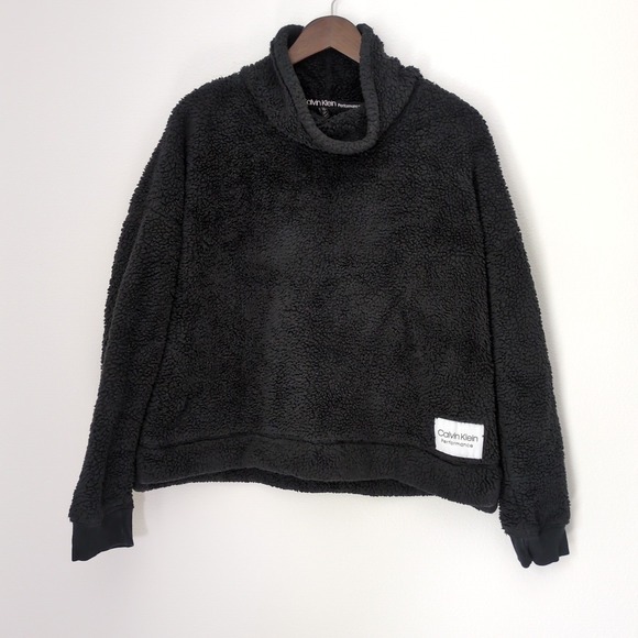 Calvin Klein Performance Black‎ Sherpa Pullover Cowl Neck LS Women's Sz L - Picture 1 of 3